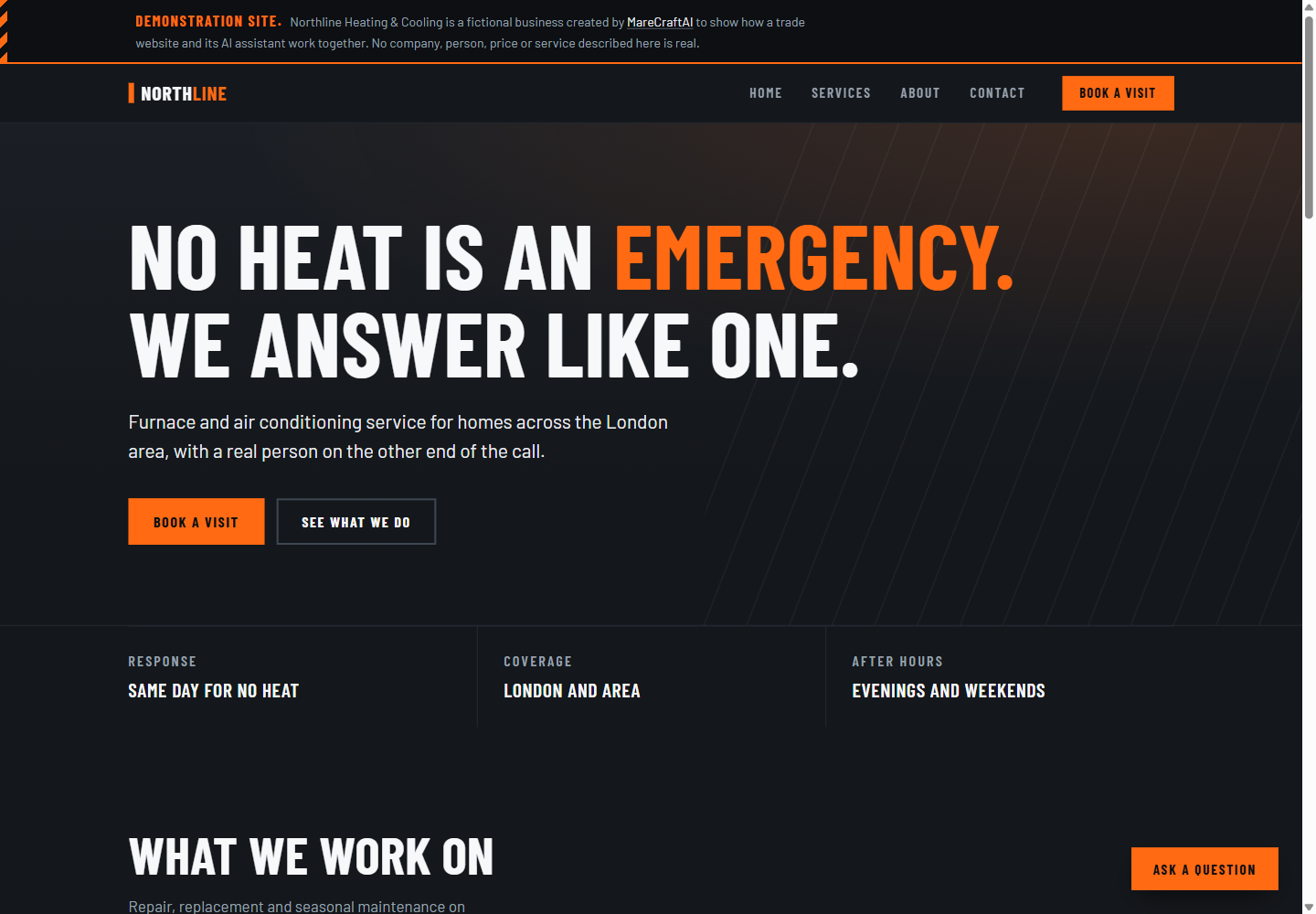 Northline demonstration website with an industrial heating and cooling design